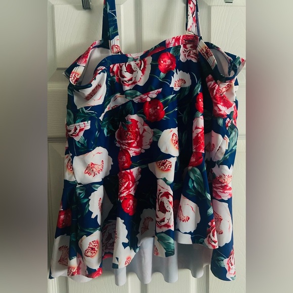 Tutorutor Womens XXL Peplum Bikini Tummy Control Two Piece Floral Retro Swimsuit - Picture 7 of 12